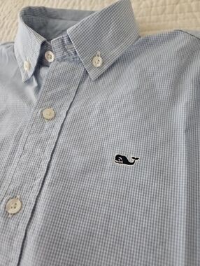 Vineyard Vines Boys Light Blue Check Button-Down Long Sleeve Shirt Size 6